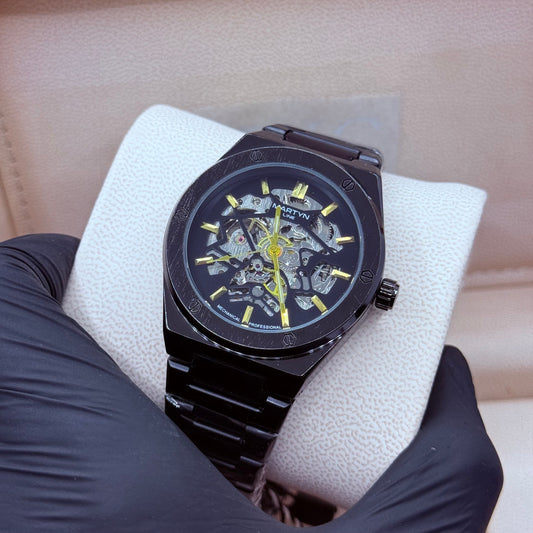 Automatic skeleton black dial with black chain