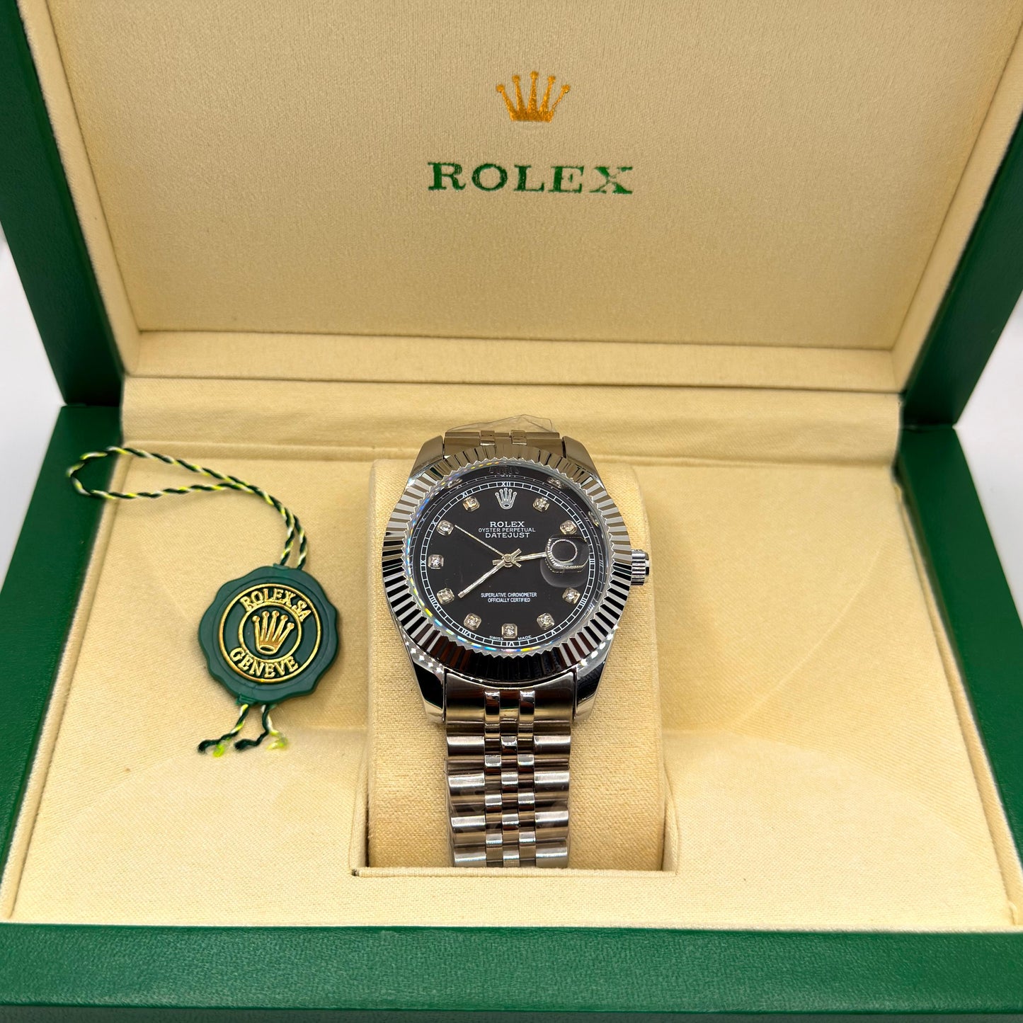 Rolex jubliee chain  silver with black dial