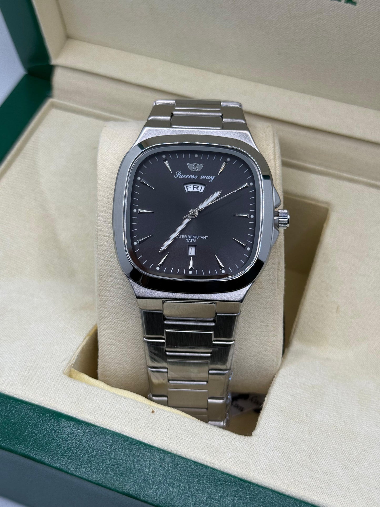 Success way silver with black dial DAY & DATE
