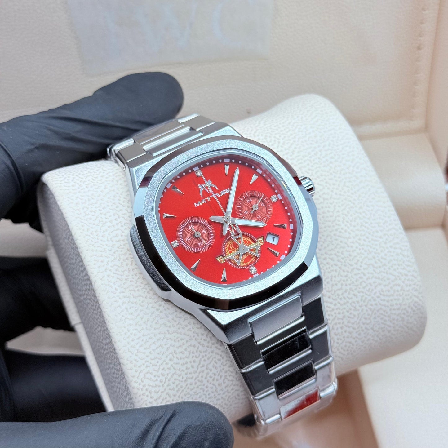 Matturi silver with  Red Dial (All Chronograph Working )