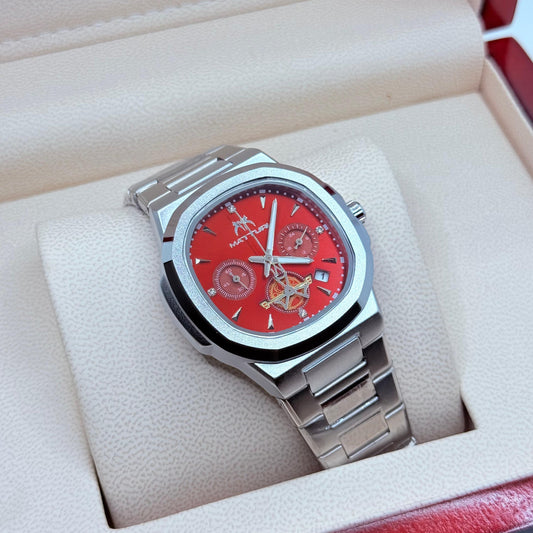 Matturi silver with  Red Dial (All Chronograph Working )